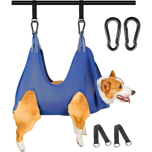 Pet Grooming Hammock for Dogs & Cats Pet Grooming Hammock Pet Grooming Sling Dog Grooming Harness Restraint Bag Helper Pet Nail Clip Bag for Grooming Nail Cutting (M (10-12) inch Blue)